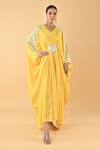 Buy_Keith Gomes_Yellow Chiffon, Crepe Sequins, Embroidery V-neck Designer Kaftan With Slip _at_Aza_Fashions