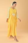 Shop_Keith Gomes_Yellow Chiffon, Crepe Sequins, Embroidery V-neck Designer Kaftan With Slip _Online_at_Aza_Fashions
