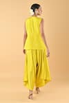 Shop_Keith Gomes_Yellow Chiffon, Crepe Beads Round Neck Embroidered Tunic And Dhoti Set _at_Aza_Fashions