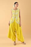 Buy_Keith Gomes_Yellow Chiffon, Crepe Beads Round Neck Embroidered Tunic And Dhoti Set _at_Aza_Fashions