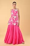 Buy_Keith Gomes_Pink Silk Organza Embroidery, Sequins Round Neck Designer Tunic Set _Online_at_Aza_Fashions