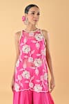 Shop_Keith Gomes_Pink Silk Organza Embroidery, Sequins Round Neck Designer Tunic Set _Online_at_Aza_Fashions