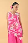 Shop_Keith Gomes_Pink Silk Organza Embroidery, Sequins Round Neck Floral Tunic And Palazzo Set _Online_at_Aza_Fashions