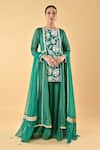 Buy_Keith Gomes_Green Silk Organza Embroidery, Zari Round Neck Tunic Set _at_Aza_Fashions