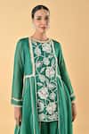 Buy_Keith Gomes_Green Silk Organza Embroidery, Zari Round Neck Tunic Set _Online_at_Aza_Fashions