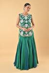 Buy_Keith Gomes_Green Silk Organza Embroidery Round Neck Tunic And Palazzo Set _at_Aza_Fashions