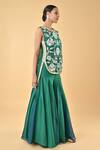Keith Gomes_Green Silk Organza Embroidery Round Neck Tunic And Palazzo Set _Online_at_Aza_Fashions