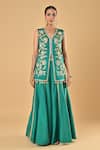 Buy_Keith Gomes_Green Embroidery, Piping V-neck Tunic And Palazzo Set _at_Aza_Fashions