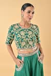 Buy_Keith Gomes_Green Silk Organza Tassels, Embroidery, Sequins Round Neck Set _Online_at_Aza_Fashions