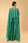 Shop_Keith Gomes_Green Silk Organza Pom-poms Embroidered Cape Set _at_Aza_Fashions