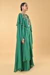 Keith Gomes_Green Silk Organza Pom-poms Embroidered Cape Set _Online_at_Aza_Fashions