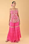 Keith Gomes_Pink Chiffon, Crepe Embroidery, Tassels Square Neck Tunic Palazzo Set _Online_at_Aza_Fashions