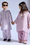 Buy_Neha Gursahani_Lilac Silk Embroidery Spun Kurta Pant Set 
