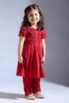 Shop_Neha Gursahani_Red Cambric Kurta And Pant Set _Online_at_Aza_Fashions