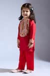 Neha Gursahani_Red Silk Beads Designer Kurta Pant Set _Online_at_Aza_Fashions
