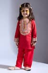 Buy_Neha Gursahani_Red Silk Beads Designer Kurta Pant Set _at_Aza_Fashions