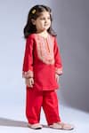 Shop_Neha Gursahani_Red Silk Beads Designer Kurta Pant Set _Online_at_Aza_Fashions