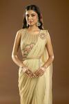 Buy_Samyukta Singhania_Cream Georgette Embroidery, Cut Work, Placement Pre-draped Saree With Blouse_Online_at_Aza_Fashions