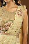 Samyukta Singhania_Cream Georgette Embroidery, Cut Work, Placement Pre-draped Saree With Blouse_at_Aza_Fashions