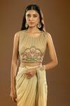 Buy_Samyukta Singhania_Cream Georgette Embroidery, Cut Work, Placement Pre-draped Saree With Blouse