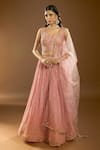 Buy_Aariyana Couture_Pink Silk, Net, Georgette Sequins, Mirrors Square Neck Work Lehenga Set _at_Aza_Fashions
