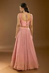 Shop_Aariyana Couture_Pink Silk, Net, Georgette Sequins, Mirrors Square Neck Work Lehenga Set _at_Aza_Fashions
