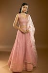 Aariyana Couture_Pink Silk, Net, Georgette Sequins, Mirrors Square Neck Work Lehenga Set _Online_at_Aza_Fashions