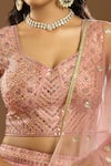 Buy_Aariyana Couture_Pink Silk, Net, Georgette Sequins, Mirrors Square Neck Work Lehenga Set _Online_at_Aza_Fashions