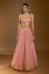 Aariyana Couture_Pink Silk, Net, Georgette Sequins, Mirrors Square Neck Work Lehenga Set _at_Aza_Fashions