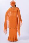Shop_Merge Design_Orange Modal, Satin, Organza Embroidery, Beads Applique Embellished Dhoti Set _at_Aza_Fashions