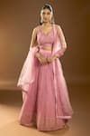 Buy_Aariyana Couture_Pink Silk, Georgette, Net Sequins, Pearls, Cut Work, Embroidery Lehenga Set _at_Aza_Fashions