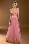 Aariyana Couture_Pink Silk, Georgette, Net Sequins, Pearls, Cut Work, Embroidery Lehenga Set _Online_at_Aza_Fashions