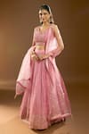 Buy_Aariyana Couture_Pink Silk, Georgette, Net Sequins, Pearls, Cut Work, Embroidery Lehenga Set _Online_at_Aza_Fashions