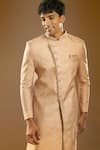 Buy_Arihant Rai Sinha_Peach Denim, Faux Leather Sequins Jasmine Vine Embroidered Sherwani Set _Online_at_Aza_Fashions