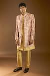 Shop_Arihant Rai Sinha_Peach Silk Embroidery Floral Print Jacket And Kurta Set _Online_at_Aza_Fashions