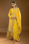 Buy_Samyukta Singhania_Yellow Chiffon, Silk Sequins, Gota Patti Collared Striped Kurta Palazzo Set_at_Aza_Fashions