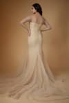 Shop_FATIZ_Gold Tulle, Lycra Sequins, Beads Square Champagne Embroidered Designer Gown _at_Aza_Fashions