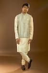 Buy_Arihant Rai Sinha_Gray Jacquard, Silk Embroidery Floral Pattern Bundi And Kurta Set _at_Aza_Fashions