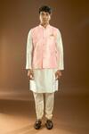Buy_Arihant Rai Sinha_Pink Jacquard, Silk Embroidery Floral Pattern Bundi And Kurta Set _at_Aza_Fashions