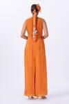 Shop_Merge Design_Orange Organza, Modal, Satin Applique, Embroidery, Fabric Blouse And Pant Set _at_Aza_Fashions