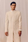 Shop_Amaare_Gold Silk Embroidery Designer Bani Sherwani Set _Online_at_Aza_Fashions