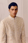 Amaare_Gold Silk Embroidery Designer Bani Sherwani Set _at_Aza_Fashions