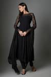 Buy_FATIZ_Black Georgette, Lycra Embroidery Round Neck Anarkali Set _at_Aza_Fashions