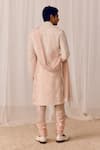 Shop_Amaare_Peach Silk Embroidery Patra Sherwani Set _at_Aza_Fashions