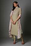 Buy_FATIZ_Sapphire Georgette, Lycra Beads High Neck Sage Green Kurta Set _at_Aza_Fashions