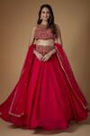 Buy_FATIZ_Red Georgette, Tulle Sequins, Beads, Designer Reddish Rani Lehenga Set _at_Aza_Fashions