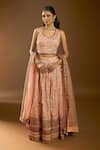 Buy_Samyukta Singhania_Cream Chiffon Sequins, Mirrors, Embroidery Floral Mughal Print Lehenga Set _Online_at_Aza_Fashions
