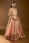 Shop_Samyukta Singhania_Cream Chiffon Sequins, Mirrors, Embroidery Floral Mughal Print Lehenga Set _Online_at_Aza_Fashions