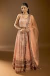 Samyukta Singhania_Cream Chiffon Sequins, Mirrors, Embroidery Floral Mughal Print Lehenga Set _at_Aza_Fashions