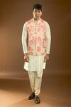 Buy_Arihant Rai Sinha_Pink Silk Embroidery Floral Print Bundi And Kurta Set _at_Aza_Fashions